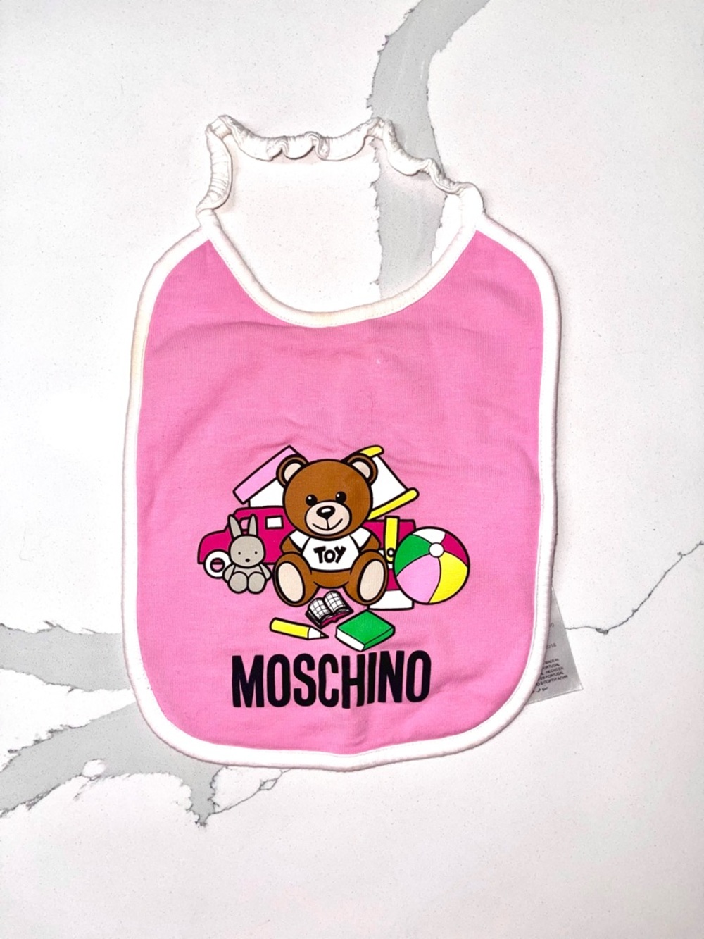 Moschino Pink Teddy & Toy Print Baby Bib